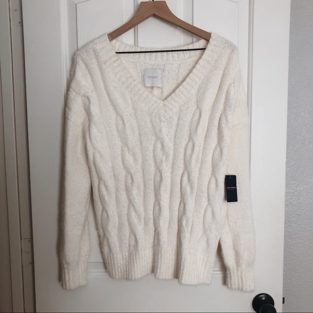 Lucky Brand Chunky Soft White Cable Sweater